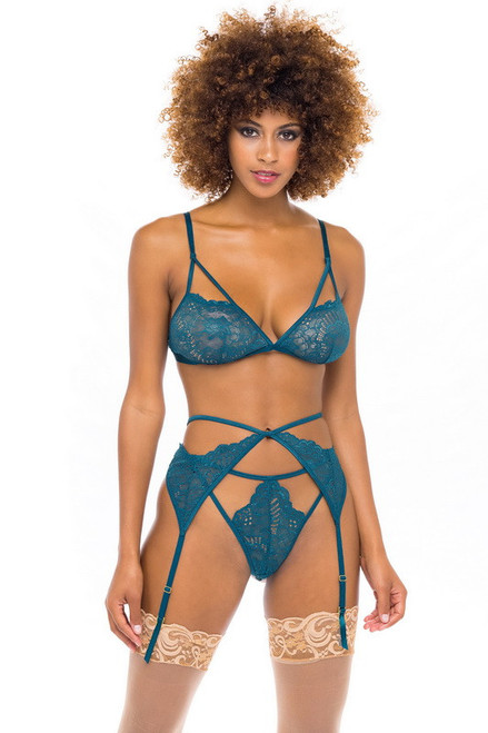 Constance Blue Coral Bra & Garterbelt Set