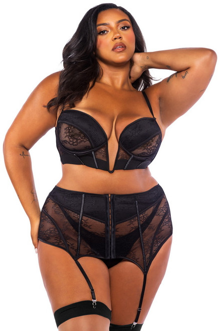 Plus Size Black Belle Noir Bustier & Garter Skirt Set