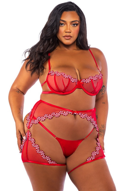 Plus Size Peppermint Kiss Bra & Chaps Set