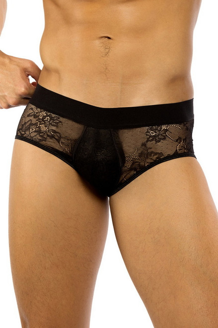 Men's Black Lace Backless Briefs