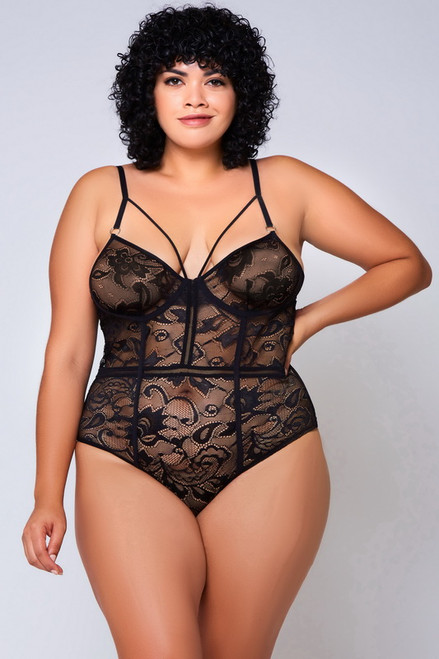 Plus Size Black Kaliana Mesh Lingerie Teddy Blowout Deal
