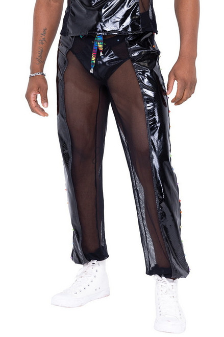 Men's Pride Black Vinyl Mesh Joggers Blowout Deal