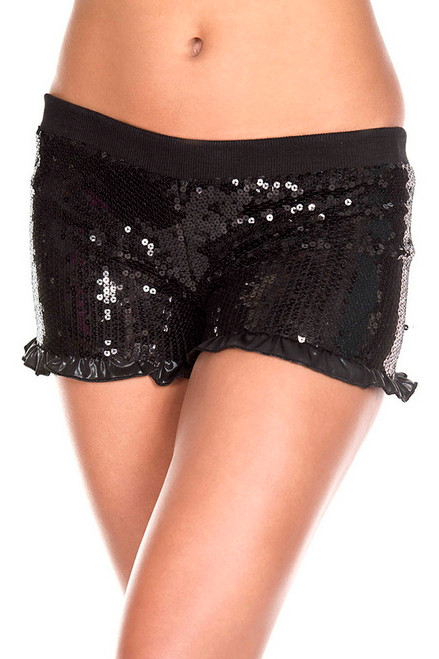 Black Sequined Ruffle Trim Shorts Blowout Deal