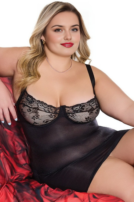 Plus Size Black Showtime Shimmer Chemise