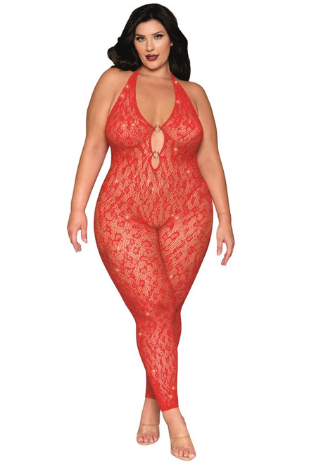 Plus Size Flaming Hot Seamless Knitted Leopard Bodystocking