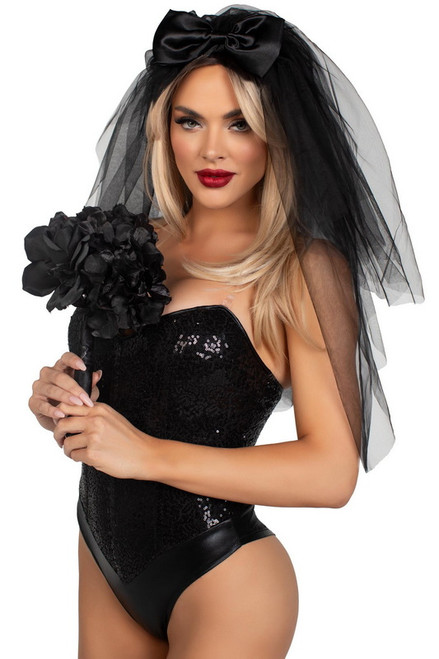 Tiered Bridal Black Veil Costume Accessory