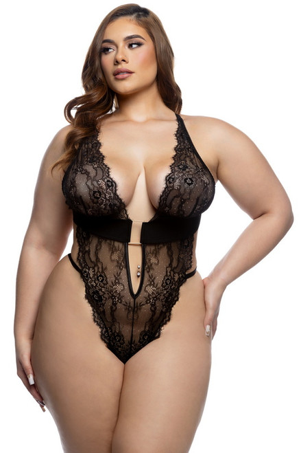 Plus Size Fever Dream Black Lace Lingerie Teddy