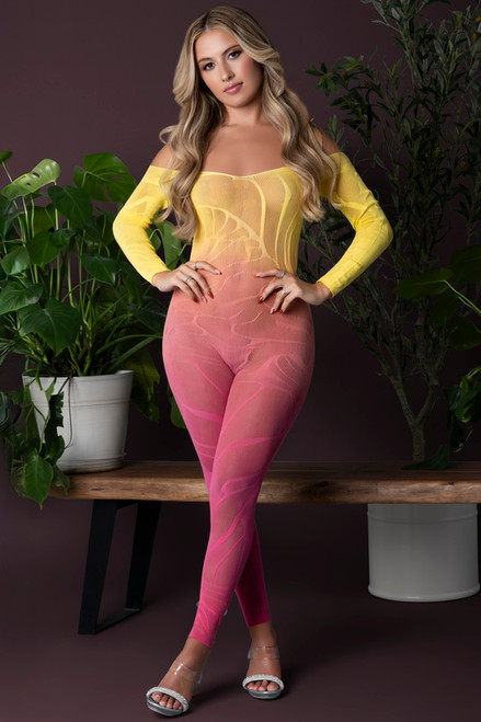 Seamless Seductress Ombre Sunset Long Sleeve Bodystocking