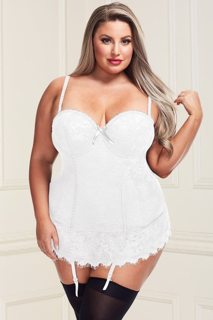 Plus Size White Lace Overlay Bustier & G-String Blowout Deal