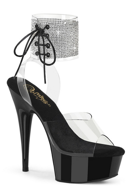 Black 6" Rhinestone Ankle Cuff Sandal Blowout Deal