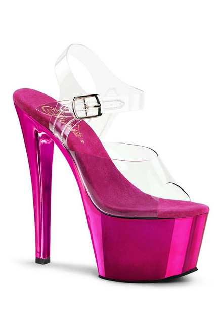 Hot Pink Chrome Plated 7" Ankle Strap Sandal Blowout Deal