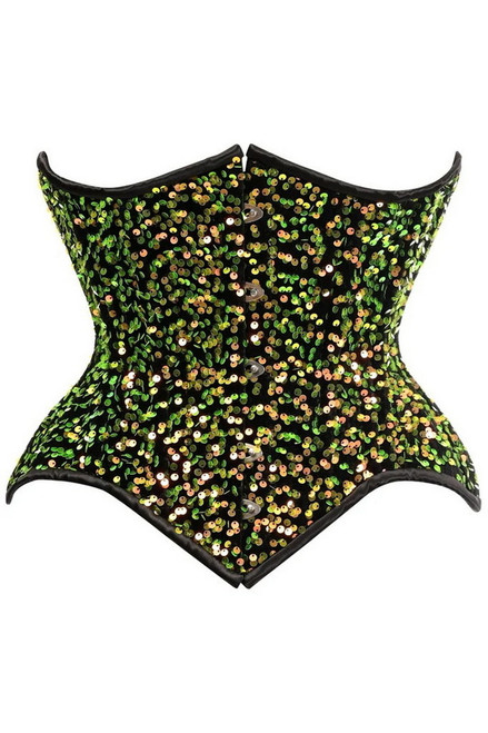 Top Drawer Green Sequin Waist Cincher Underbust Corset Blowout Deal