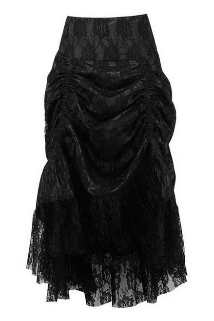 Black & Black Lace Overlay Ruched Bustle Skirt