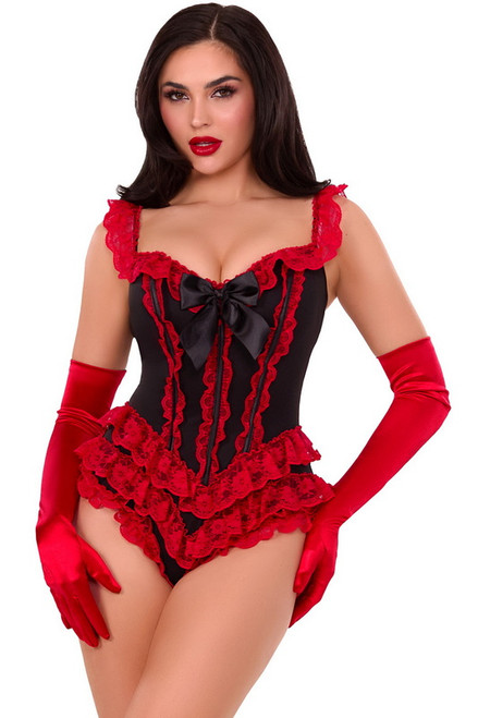 Black & Red Burlesque Ruffle Bodysuit