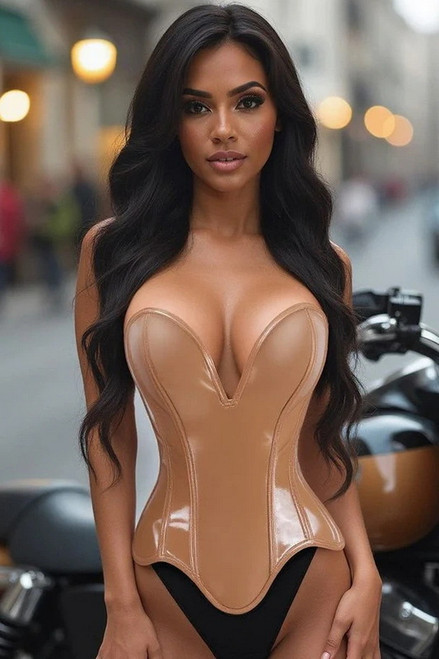 Top Drawer Steel Boned Caramel Patent Overbust Corset