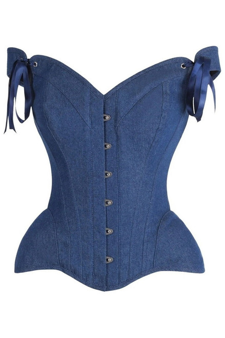 Plus Size Top Drawer Dark Blue Denim Steel Boned Corset