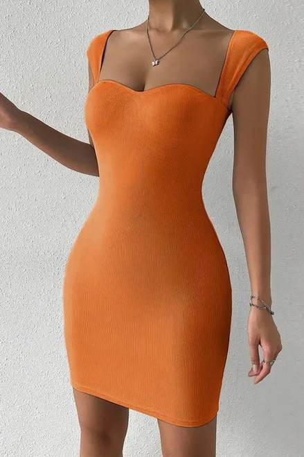 Orange Ribbed Sweetheart Dress Blowout Deal
