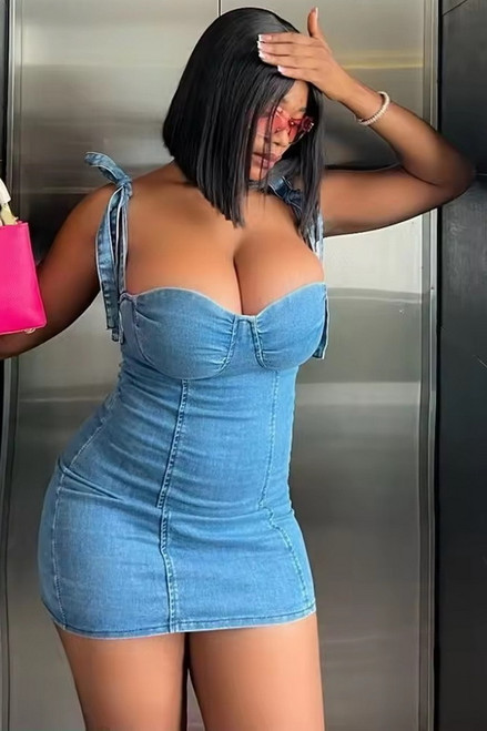 Blue Denim Babe Mini Dress Blowout Deal