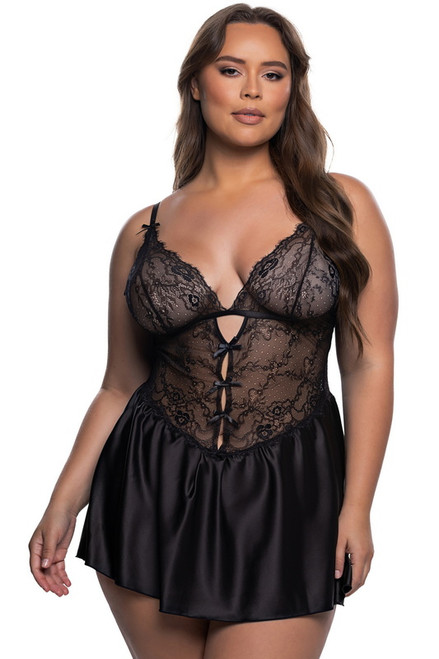Plus Size Chantilly Paradise Black Lingerie Babydoll