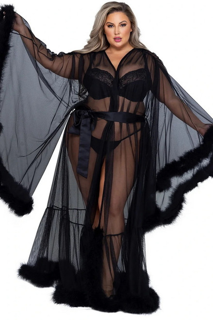Plus Size Luxury Gorgeous Black Hollywood Lingerie Robe
