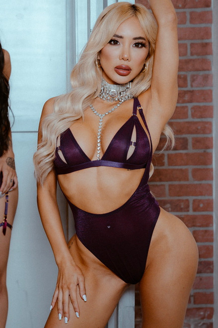 Glance At Glam Plum Wireless Bralette Styled Lingerie Teddy