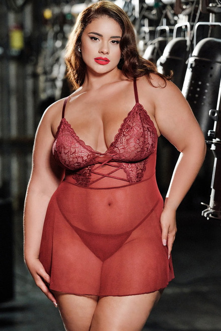 Plus Size Avery Red Sheer Babydoll
