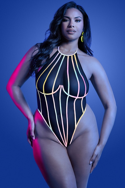 Plus Size Solar Seduction Black Reflective Halter Lingerie Teddy