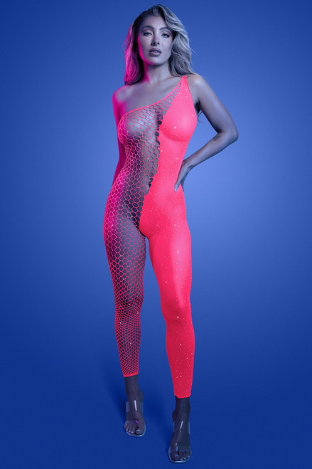 Apply The Pressure Neon Pink Rhinestone Bodystocking