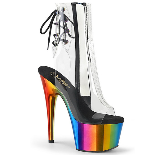 7" Heel Rainbow Chrome Plated Platform Ankle Boots Blowout Deal