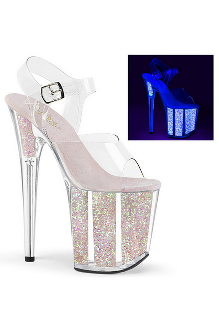 8" Heel Neon Opal Glitter UV Reactive Ankle Strap Sandals Blowout Deal