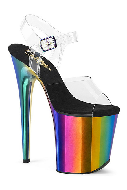 Clear & Rainbow Chrome Ankle Strap Sandal Blowout Deal