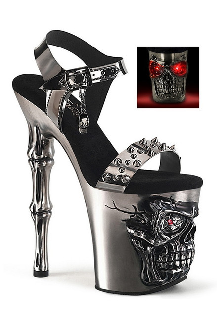 Pewter Chrome 8" Finger Bone Heel LED Ankle Strap Sandal Blowout Deal