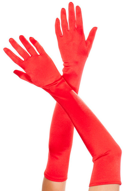 Classy Red Extra Long Satin Gloves Blowout Deal