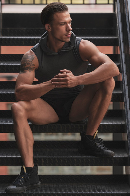 Men's Black Work One Out Hoodie Tank Blowout Deal