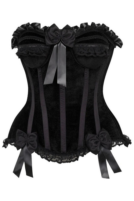 Top Drawer Black Velvet Steel Boned Burlesque Corset Blowout Deal