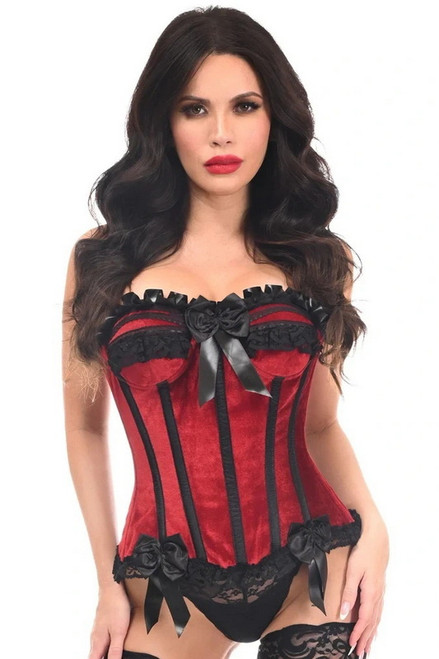 Plus Size Top Drawer Red Velvet Steel Boned Burlesque Corset Blowout Deal