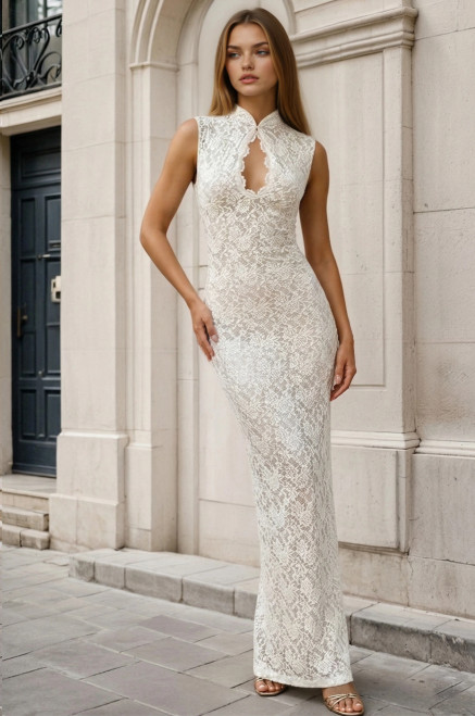 Divine White Lace Maxi Dress