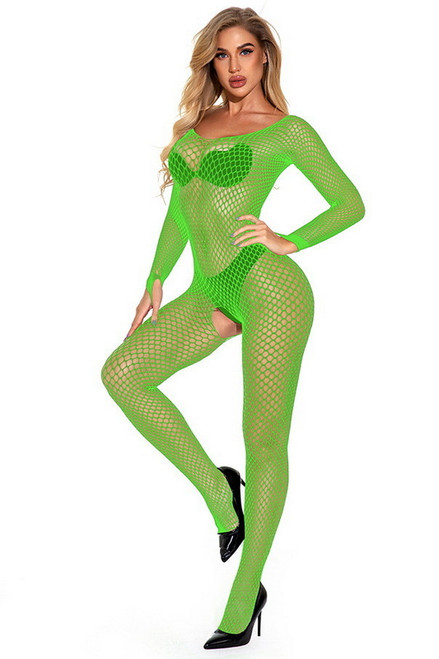 Katie's Neon Green Fishnet Crotchless Bodystocking