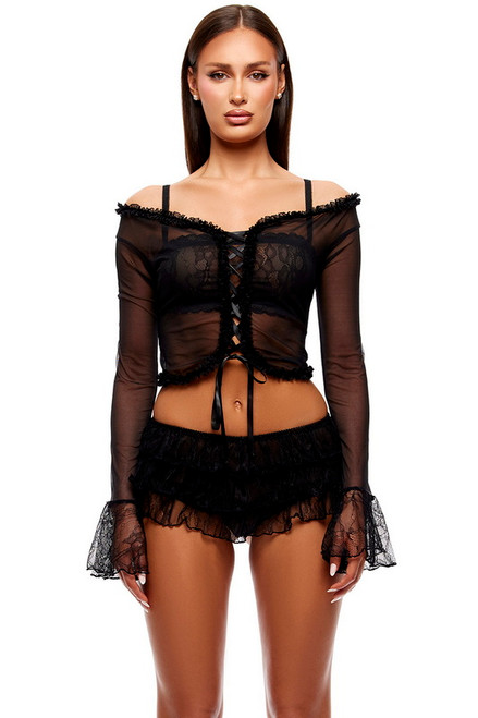 Black Lace Top & Shorts Set