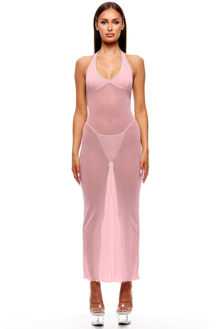 Pink Sheer Mesh Nightgown & Panty