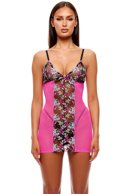 Embroidered Floral Lace Chemise & Panty