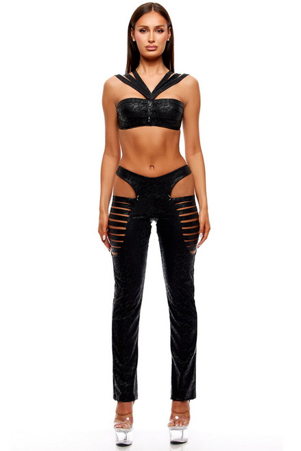 Black Strappy Matte Vinyl Bra & Pants Set