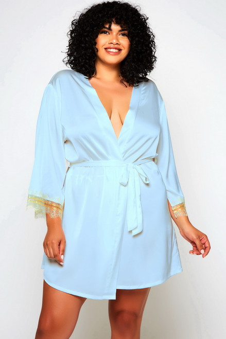 Plus Size Alison's Light Blue Satin Robe Blowout Deal