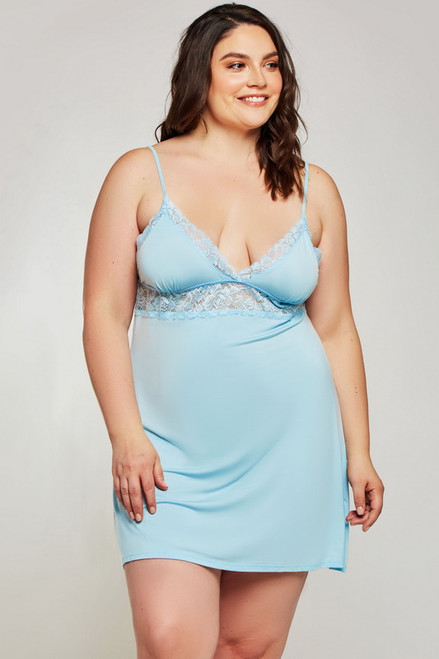 Plus Size Light Blue Sweet Dreams Lacey Lingerie Chemise Blowout Deal