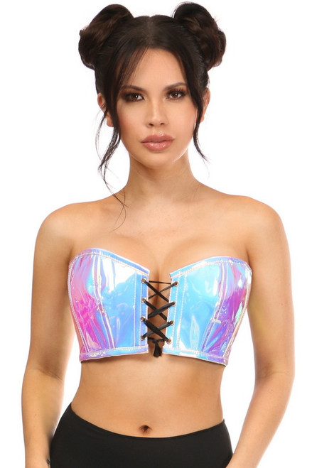 Lavish Blue & Purple Holo Lace-Up Bustier Top Blowout Deal