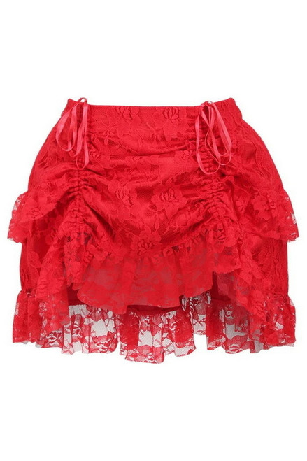 Red Lace Ruched Bustle Skirt Blowout Deal