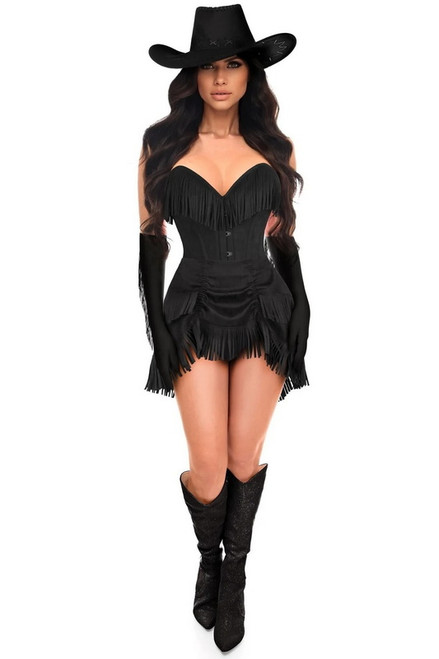 Black Suede Fringe Cowgirl Corset Costume