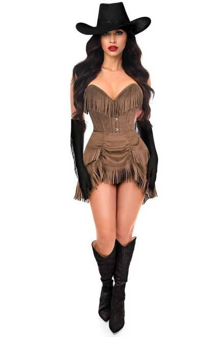 Brown Suede Fringe Cowgirl Corset Costume