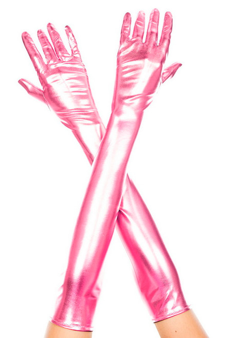 Doll Pink Extra Long Metallic Gloves