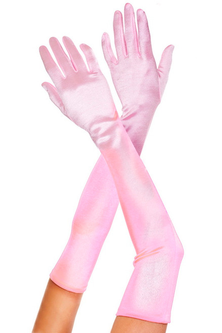 Classy Pink Extra Long Satin Gloves